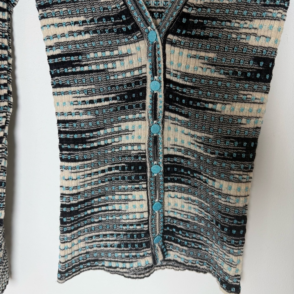 Missoni Black and Cream V-Neck Sweater with Blue Accents - Picture 2 of 3